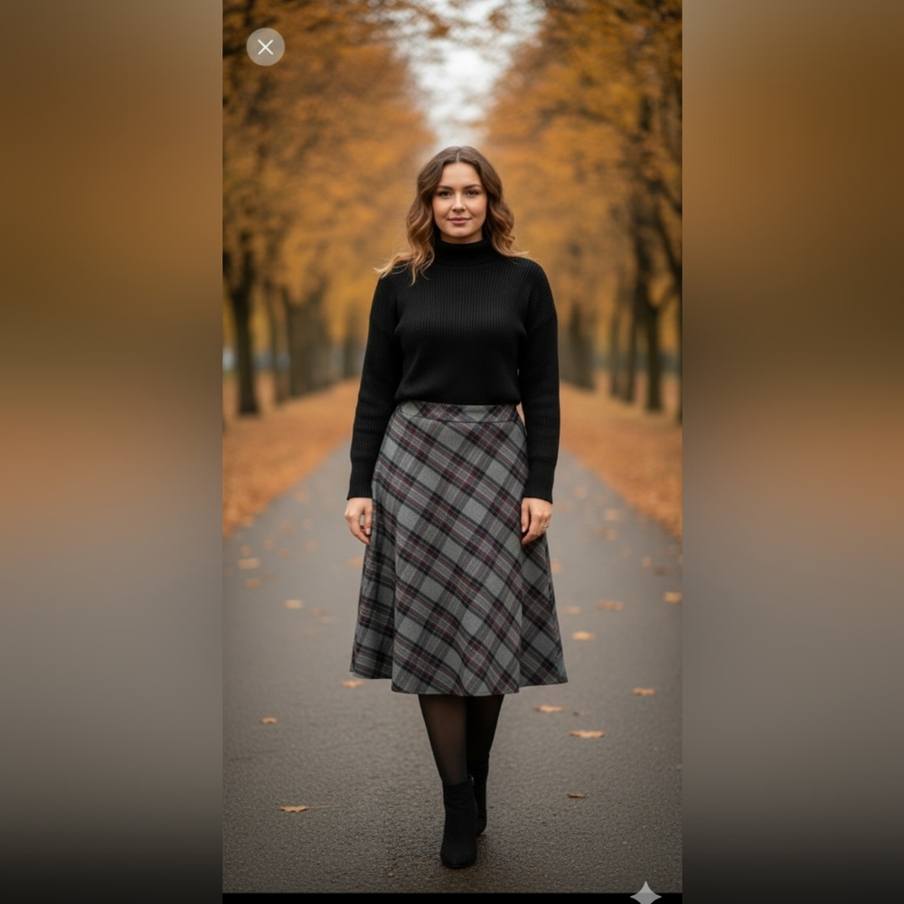 Chic Plaid A-Line Skirt - Gray and Burgundy